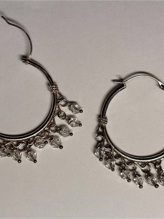 Jewelry - Sterling-Silver Hoop Earrings with Clear Crystal Dangles. Item   I. 4